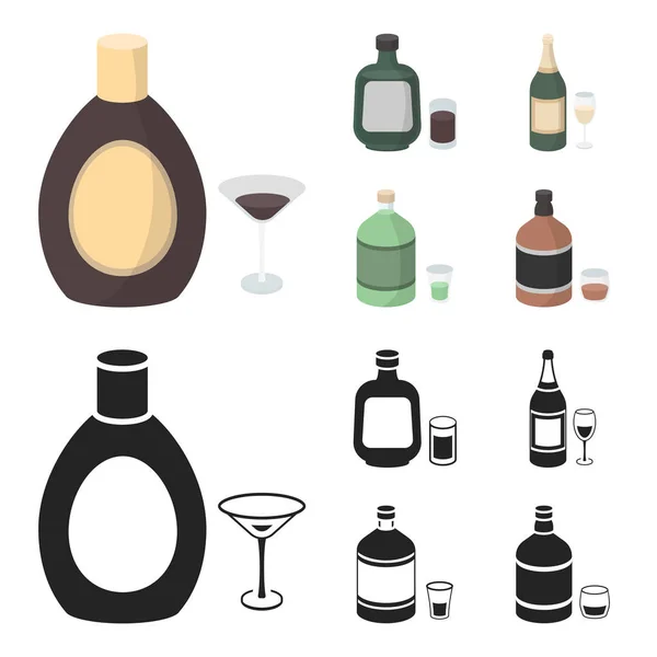 Alkohol, czekolada, szampan, Absynt, ziołowy likier. Alkohol zestaw kolekcji ikon w kreskówce, czarny styl wektor symbol ilustracji w sieci web. — Wektor stockowy