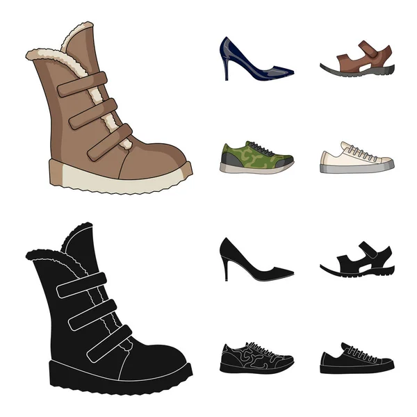 Ikonok a különböző cipő halmaza. Különböző cipő egyetlen ikonját rajzfilm, fekete stílus vektor web szimbólum stock illusztráció. — Stock Vector