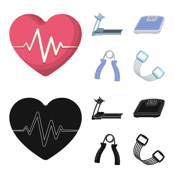 Treadmill, scales, expander and other equipment for training.Gym and workout set collection icons in cartoon,black style vector symbol stock illustration web. — Stock Vector