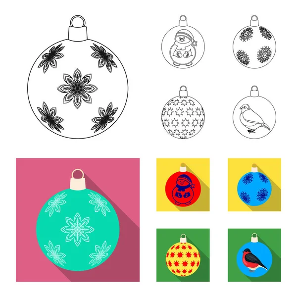 Neujahr Spielzeug Umriss, flache Symbole in Set-Kollektion für design.Weihnachtskugeln für ein Baumsymbol Stock Web-Illustration. — Stockvektor
