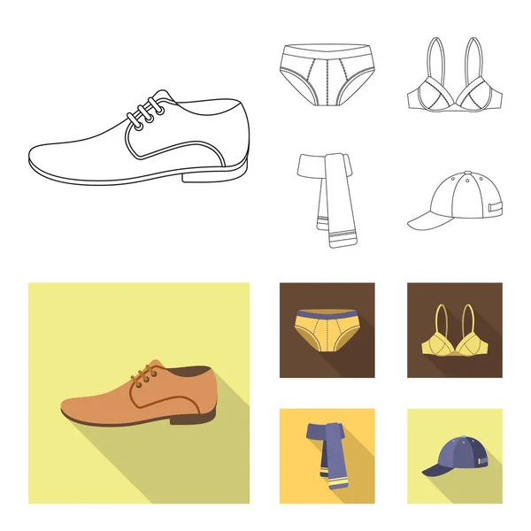 Zapatos masculinos, sujetador, bragas, bufanda, cuero. Conjunto de ropa colección iconos en el contorno, plano estilo vector símbolo stock ilustración web . — Vector de stock