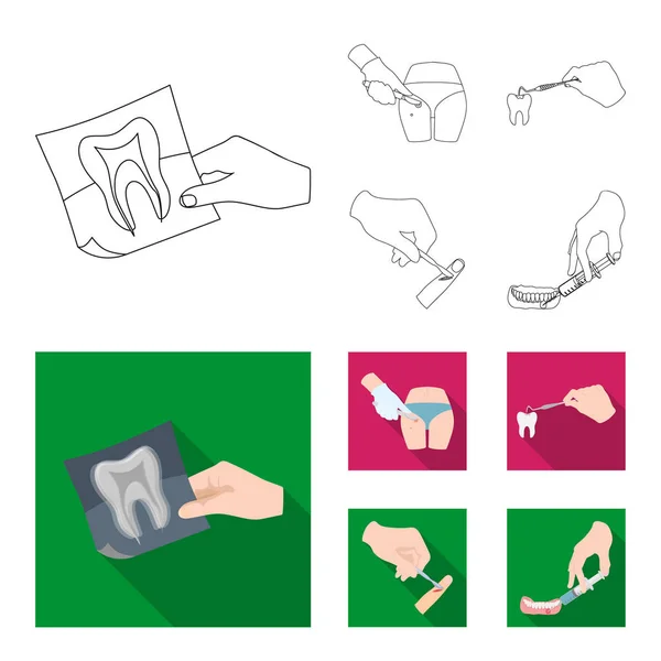 Tooth, X-ray, instrument, dentist and other web icon in outline,flat style.surgeon, abscess, scalpel icons in set collection. — Stock Vector