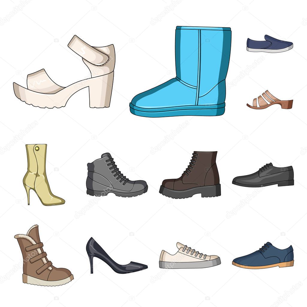 Different shoes cartoon icons in set collection for design. Men and women shoes vector symbol stock illustration.