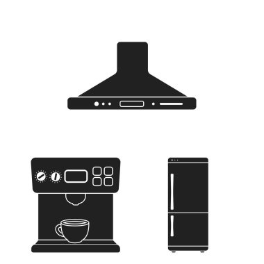 Ev aletleri tür set koleksiyonu tasarım için simgeler siyah. Mutfak ekipmanları vektör simge stok web çizim.