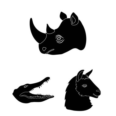 Set koleksiyonu tasarım için vahşi hayvan siyah simgeler. Mammal ve kuş sembol stok web illüstrasyon vektör.