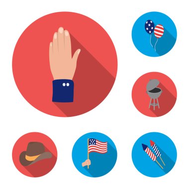 Vatansever gün, set koleksiyonu tasarım için tatil düz simgeler. Amerikan geleneği vektör simge stok web çizimi.