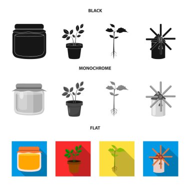 Tatlım banka, fabrika, değirmen. Çiftlik toplama simgeler siyah, düz, tek renkli stil vektör simge stok çizim web içinde ayarla..