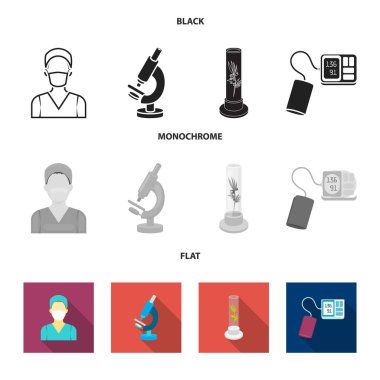 Tüp bebek bitki, Hemşire, mikroskop, tonometer. İlaç toplama simgeler siyah, düz, tek renkli stil vektör simge stok çizim web içinde ayarla..
