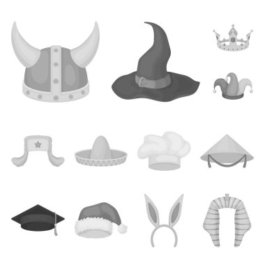 Set koleksiyonu tasarım için şapka tek renkli simgeler farklı türde. Headdress vektör simge stok web çizimi.