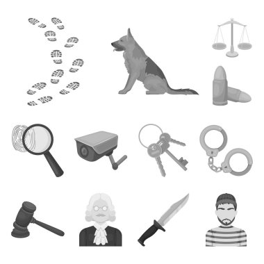 Hapishane ve set koleksiyonu tasarım için criminalmonochrome simgeler. Hapishane ve öznitelikleri sembol stok web illüstrasyon vektör.