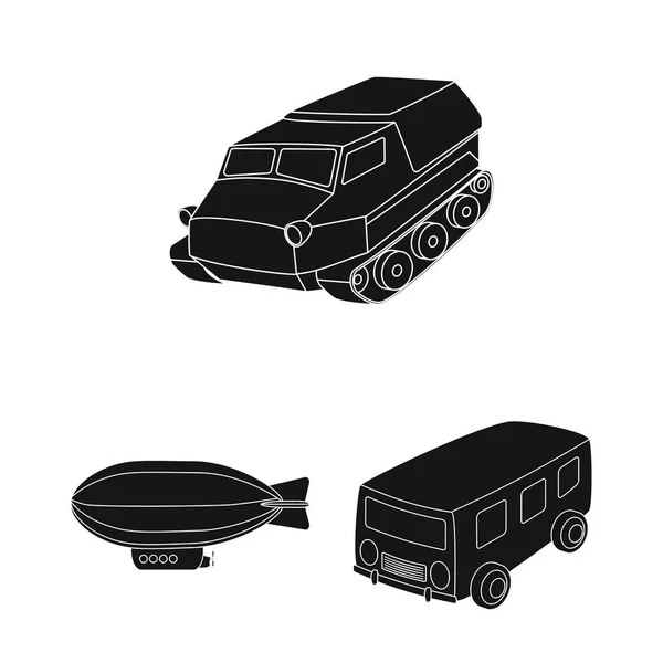 Diferentes tipos de ícones pretos de transporte na coleção de conjuntos para design. Ilustração da web do símbolo do vetor do carro e do navio . —  Vetores de Stock
