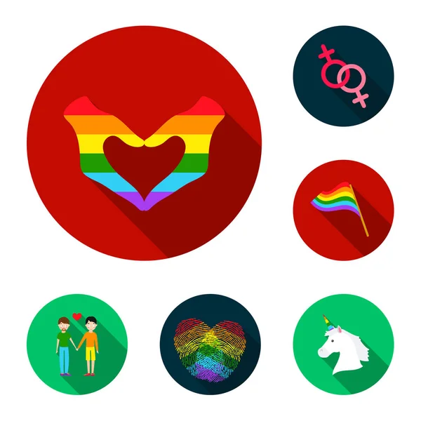 Gay and lesbian flat icons in set collection for design.Sexual minority and attributes vector symbol stock web illustration. — Stock Vector