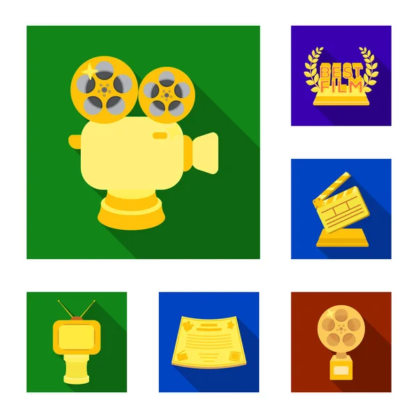 Prêmios de cinema e ícones planos em coleção de conjuntos de design. A ilustração da web do símbolo do vetor da Academia Mundial de Cinema . —  Vetores de Stock