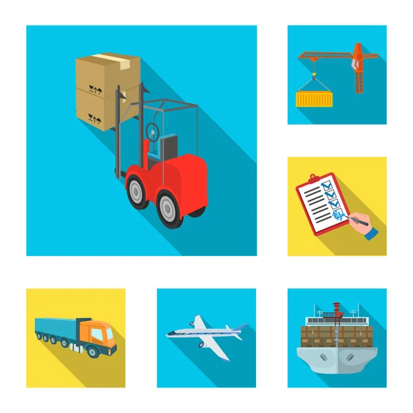 Logistics and delivery flat icons in set collection for design. Transport and equipment isometric vector symbol stock web illustration. — Stock Vector