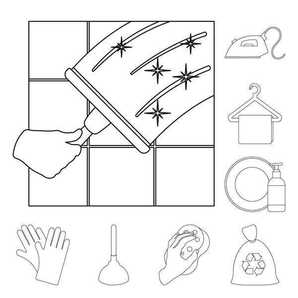 Cleaning and maid outline icons in set collection for design. Equipment for cleaning vector symbol stock web illustration.