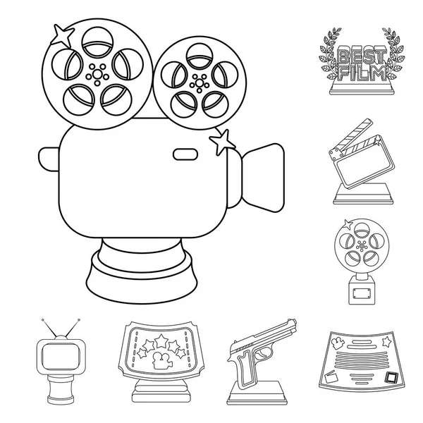 Prêmios de cinema e prêmios delinear ícones na coleção de conjuntos para o design. A ilustração da web do símbolo do vetor da Academia Mundial de Cinema . — Vetor de Stock