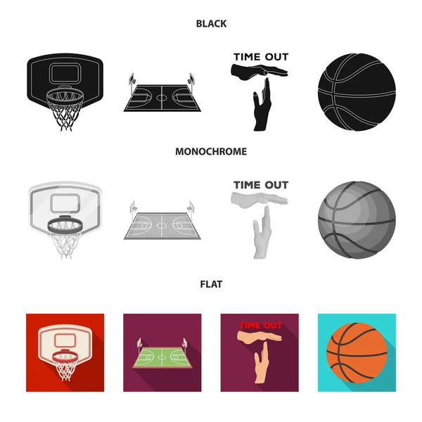 Баскетбол и атрибуты черный, плоский, монохромные иконы в коллекции наборов для design.Basketball игрок и оборудование векторные символы фондового веб-иллюстрации . — стоковый вектор