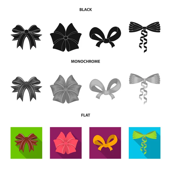 Multicolored bows cartoon, black, flat, outline icons in set collection for design.Bow for decoration vector symbol stock web illustration . — стоковый вектор