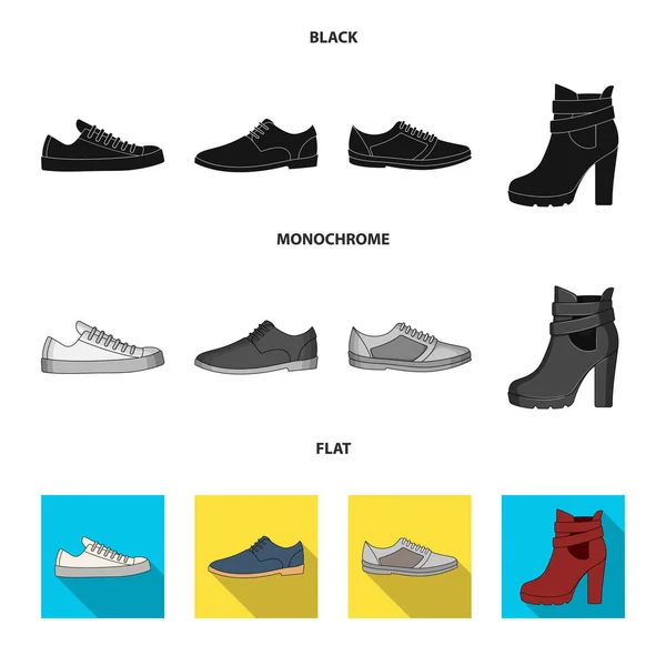 Набір піктограм на різноманітних взуття. Різні взуття одинарна піктограма в чорному, плоскому, монохромному стилі Векторний веб-символ стокова ілюстрація . — стоковий вектор