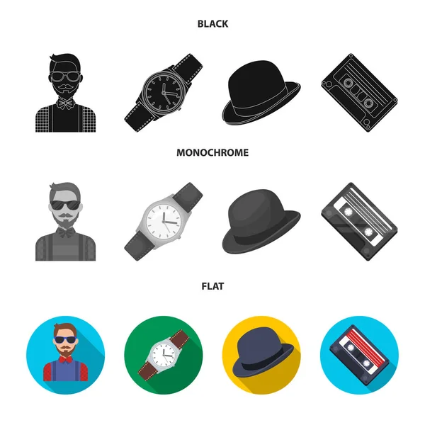 Hipster, moda, estilo, subcultura .Hipster estilo conjunto de iconos de la colección en negro, plano, monocromo estilo vector símbolo stock illustration web . — Vector de stock