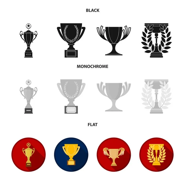 Taça de ouro preto, plana, ícones monocromáticos em coleção de conjuntos para design. Vencedores Cup vetor símbolo web ilustração . — Vetor de Stock