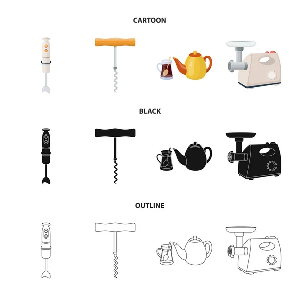 Kitchen equipment cartoon, black, outline icons in set collection for design. Векторные изображения векторных символов кухни и аксессуаров . — стоковый вектор