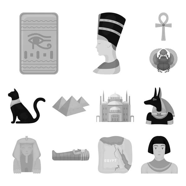 Αρχαία Αίγυπτο μονόχρωμες εικόνες σετ συλλογής για το σχεδιασμό. Της Βασιλείας του Φαραώ διανυσματικά εικονογράφηση σύμβολο μετοχής web. — Διανυσματικό Αρχείο