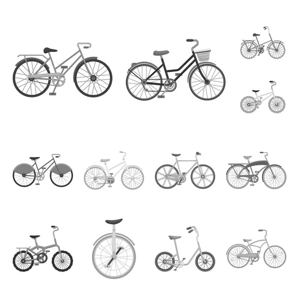 Různé jízdní kola monochromatické ikony v kolekce sady pro design. Druh dopravy vektor symbol akcií web ilustrace. — Stockový vektor