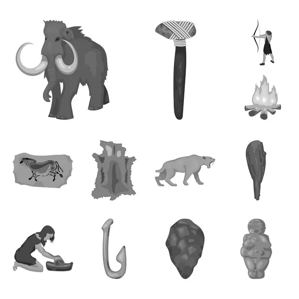 Life in the Stone Age ícones monocromáticos em coleção de conjuntos para design. Pessoas antigas símbolo vetorial ilustração web . — Vetor de Stock