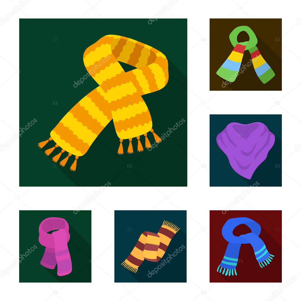Scarf and Shawl flat icons in set collection for design.Clothes and Accessory vector symbol stock  illustration.