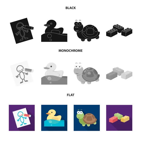 Juguete infantil negro, plano, iconos monocromáticos en la colección de conjuntos para el diseño. Juego y bauble vector símbolo stock web ilustración . — Vector de stock