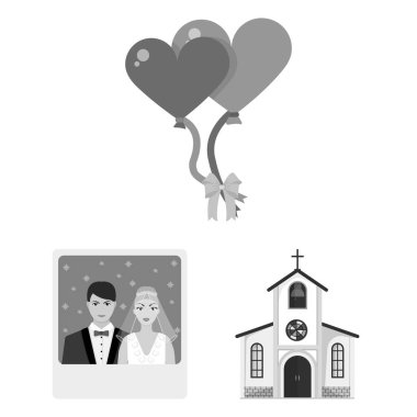 Düğün ve öznitelikler tek renkli simgeler set koleksiyonu tasarım için. Sembol stok web illüstrasyon vektör yeni evliler ve aksesuarları.