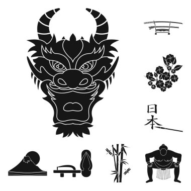 Set koleksiyonu tasarım için ülke Japonya siyah simgeler. Japonya ve dönüm noktası sembol stok web illüstrasyon vektör.