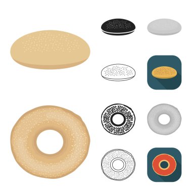 Ekmek çizgi film, siyah, düz, tek renkli, tür set koleksiyonu tasarım için simgeleri anahat. Pastane sembol stok web illüstrasyon vektör.