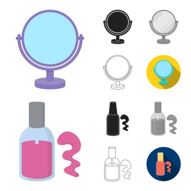 Makyaj ve kozmetik çizgi film, siyah, düz, siyah-beyaz anahat simgeleri set koleksiyonu tasarım için. Makyaj ve ekipman sembol stok web illüstrasyon vektör.