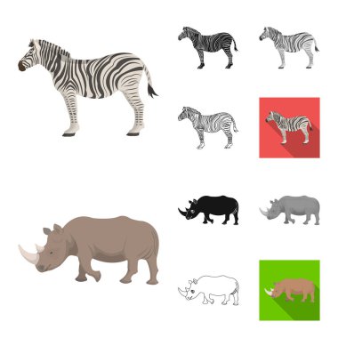 Farklı hayvanlar karikatür, siyah, düz, siyah-beyaz anahat simgeleri set koleksiyonu tasarım için. Kuş, predator ve otobur sembol stok web illüstrasyon vektör.