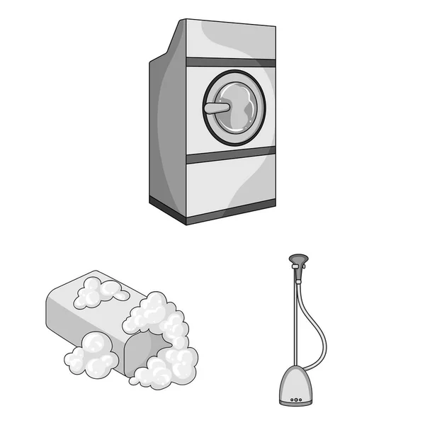 Dry cleaning equipment monochrome icons in set collection for design. Washing and ironing clothes vector symbol stock web illustration. — Stock Vector