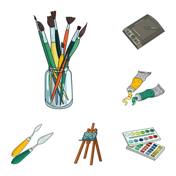 Pintor y dibujo iconos de dibujos animados en la colección de conjuntos para el diseño. Accesorios artísticos vector símbolo stock web ilustración . — Vector de stock