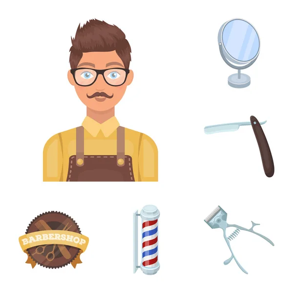 Barbershop en apparatuur cartoon pictogrammen in set collectie voor design. Kapsel en scheren symbool voorraad web vectorillustratie. — Stockvector