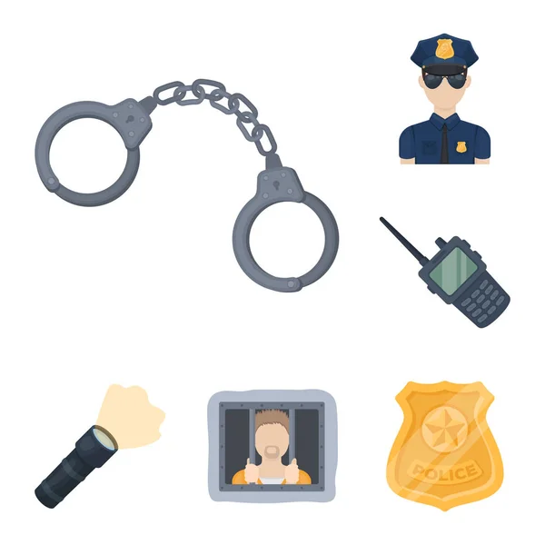 Policía, Departamento de iconos de dibujos animados en la colección de conjuntos para design.Detective y accesorios vector símbolo stock web ilustración . — Archivo Imágenes Vectoriales