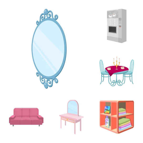 Muebles e iconos de dibujos animados interiores en la colección de conjuntos para el diseño. Muebles para el hogar vector isométrico símbolo stock web ilustración . — Archivo Imágenes Vectoriales