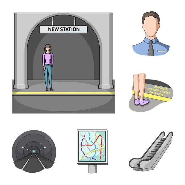 Metro, iconos de dibujos animados del metro en la colección de conjuntos para design.Urban vector transporte símbolo stock web ilustración . — Archivo Imágenes Vectoriales