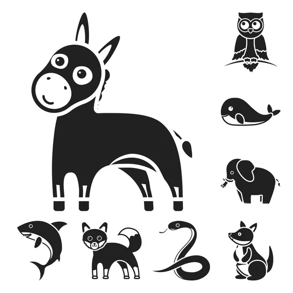 Ein unrealistisches Tier schwarze Ikonen in Set-Kollektion für Design. Spielzeug Tiere Vektor Symbol Stock Web Illustration. — Stockvektor