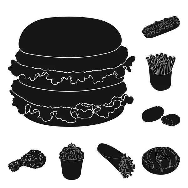 Comida rápida iconos negros en la colección de conjuntos para design.Food de productos semiacabados vector símbolo stock web ilustración . — Vector de stock