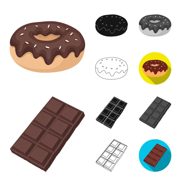 Sobremesa de chocolate desenhos animados, preto, plano, monocromático, ícones de contorno na coleção de conjuntos para design. Chocolate e doces símbolo vetorial ilustração web stock . — Vetor de Stock