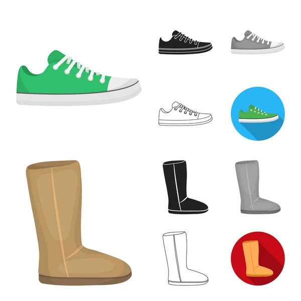 Una variedad de zapatos de dibujos animados, negro, plano, monocromo, iconos de contorno en la colección de conjuntos para el diseño. Bota, zapatillas vector símbolo stock web ilustración . — Vector de stock