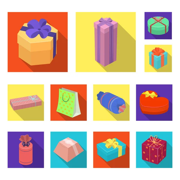 Geschenk und Verpackung flache Symbole im Set Sammlung für design.bunte Verpackung Vektor Symbol Stock Web-Illustration. — Stockvektor