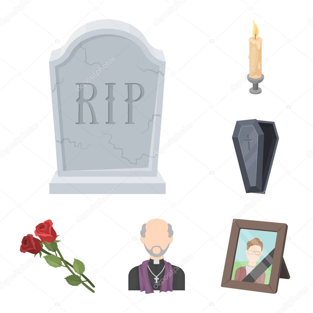 Funeral ceremony cartoon icons in set collection for design. Funerals and Attributes vector symbol stock web illustration.