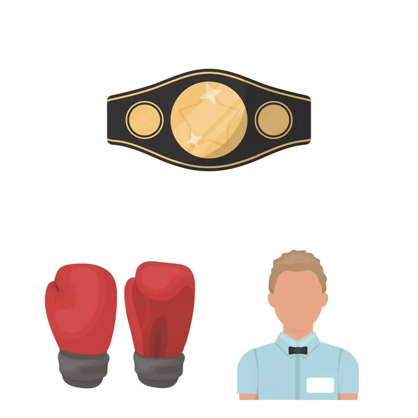 Boxeo deportes extremos iconos de dibujos animados en la colección de conjuntos para el diseño. Boxeador y atributos vector símbolo stock web ilustración . — Vector de stock