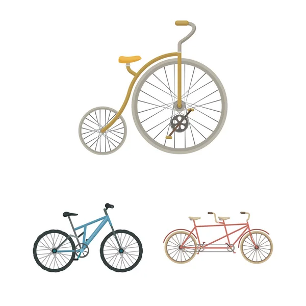Verschiedene Fahrräder Cartoon-Ikonen in Set-Kollektion für Design. die Art des Transportvektors Symbol Stock Web Illustration. — Stockvektor